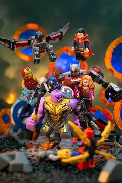 LEGO Avengers and Thanos in a dramatic recreation of the Endgame final battle